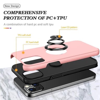 iPhone 14 Hybrid skal med Finger Ring - Rosa