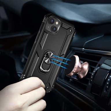 iPhone 14 Hybrid skal med Finger Ring & Metall Plåt - Svart