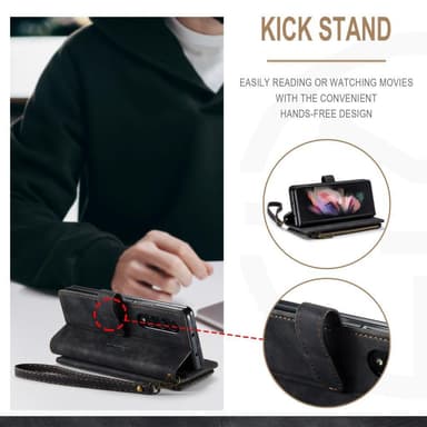 Samsung Galaxy Z Fold 4 CASEME Retro läder plånboksfodral Svart