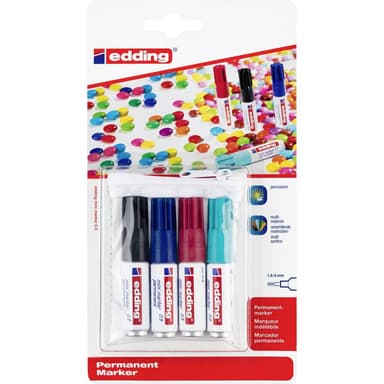 Edding Permanent bläckpenna e-0.5/4 Svart, Blå, Röd,