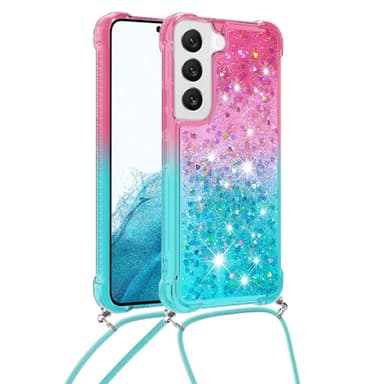SKALO Samsung S23 Kvicksand Glitter Mobilhalsband - Rosa-Turkos