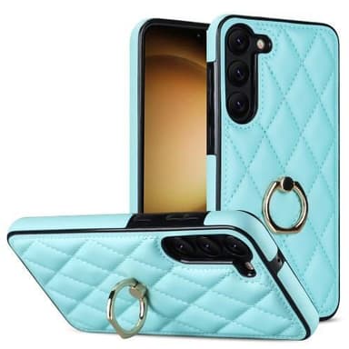 Samsung Galaxy S23 Rhombus Grid Mönster Skal FingerRing - Sky Blue