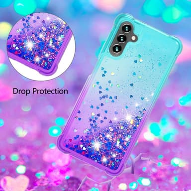 SKALO Samsung A54 5G Kvicksand Glitter Hjärtan TPU-skal - Turkos-Lila