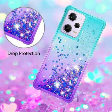 SKALO Xiaomi Redmi Note 12 Pro 5G Kvicksand Glitter Hjärtan TPU-skal - Turkos-Lila