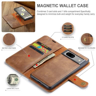 DG MING Google Pixel 7a 2-i-1 Magnet Plånboksfodral - Brun