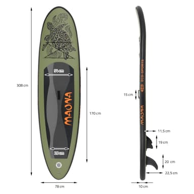 Surfbräda Stand Up Paddle SUP Board Maona Paddelboard aufblasbar Olive 308cm
