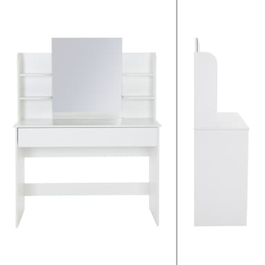 ECD Germany Modernt toalettbord med spegel, låda, 4 fack, 108x40x140 cm, vit,