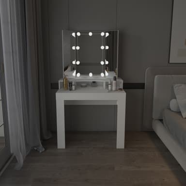 ML Design Dressing Table White Dressing Table med LED-belysning, spegel 3-pcs