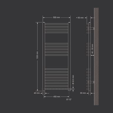 Handduks radiator med värmeelement 900 W ECD Germany Modell Sahara 500 x 1200 mm