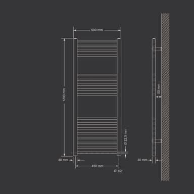 Handduks radiator med värmeelement 900 W ECD Germany Modell Sahara 500 x 1200 mm