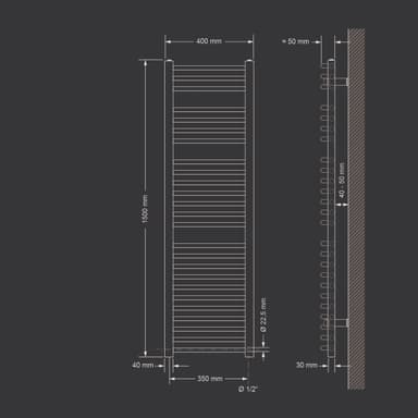 Handduks radiator med värmeelement 1200 W ECD Germany Modell Sahara 400 x 1500