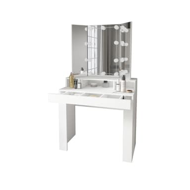 ML Design Dressing Table White Dressing Table med LED-belysning, spegel 3-pcs