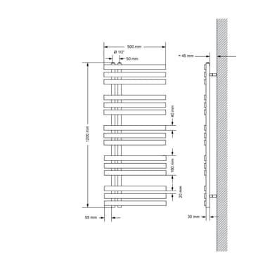 Design Järn EM radiator handduk radiator 500x 1200 mm antracit