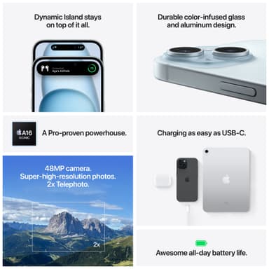 iPhone 15 – 5G smartphone 256GB blå