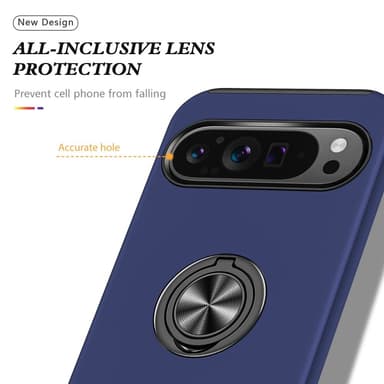 Till Pixel 9 / Pixel 9 Pro Hybrid skal med Finger Ring - MörkBlå