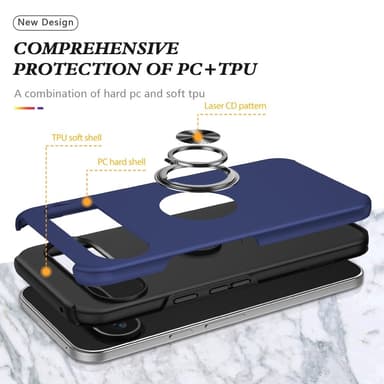 Till Pixel 9 / Pixel 9 Pro Hybrid skal med Finger Ring - MörkBlå
