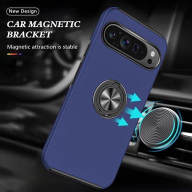 Till Pixel 9 / Pixel 9 Pro Hybrid skal med Finger Ring - MörkBlå
