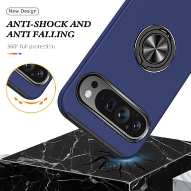 Till Pixel 9 / Pixel 9 Pro Hybrid skal med Finger Ring - MörkBlå
