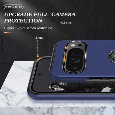Till Pixel 9 / Pixel 9 Pro Hybrid skal med Finger Ring - MörkBlå