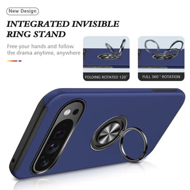 Till Pixel 9 / Pixel 9 Pro Hybrid skal med Finger Ring - MörkBlå