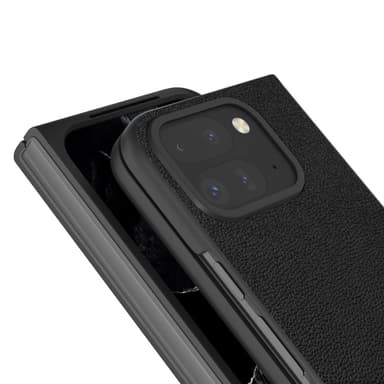 ABEEL för Google Pixel 9 Pro Fold 5G Fodral Äkta Kohud + PC Mobilfodral - Svart