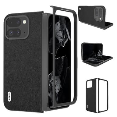 ABEEL för Google Pixel 9 Pro Fold 5G Fodral Äkta Kohud + PC Mobilfodral - Svart