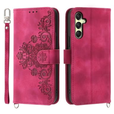 Till Samsung Galaxy A16 5G / A16 4G Fodral med Blommönster Plånboksfodral - Röd