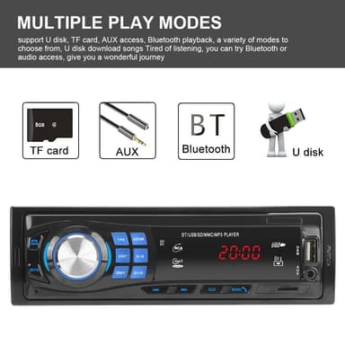 Bilstereo Bluetooth FM MP3 Aux USB TF LED Stereo