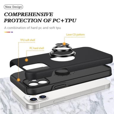 iPhone 12 Hybrid skal med Finger Ring - Svart
