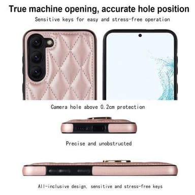 För Samsung Galaxy S23 Rhombus Grid Mönster Skal FingerRing - Rose Gold