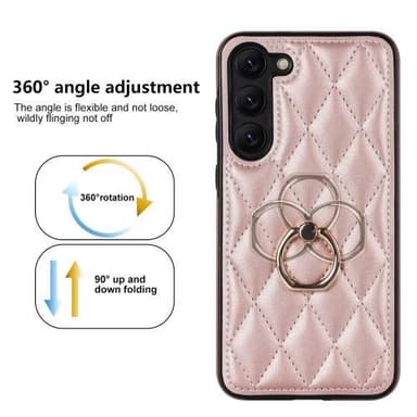 För Samsung Galaxy S23 Rhombus Grid Mönster Skal FingerRing - Rose Gold