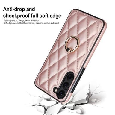 För Samsung Galaxy S23 Rhombus Grid Mönster Skal FingerRing - Rose Gold