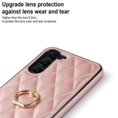 För Samsung Galaxy S23 Rhombus Grid Mönster Skal FingerRing - Rose Gold