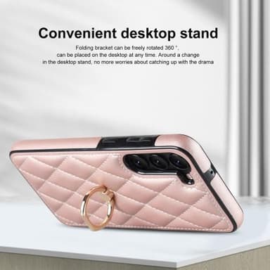 För Samsung Galaxy S23 Rhombus Grid Mönster Skal FingerRing - Rose Gold