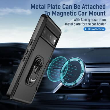 Google Pixel 7 Pro Hybrid skal med Finger Ring & Metall Plåt - Svart