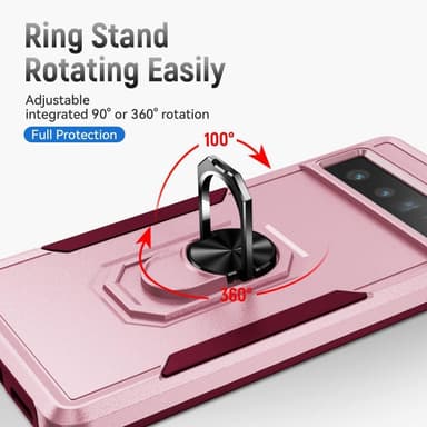Google Pixel 7 Pro Hybrid skal med Finger Ring & Metall Plåt - Rosa