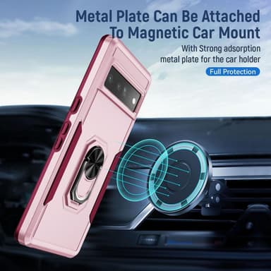 Google Pixel 7 Pro Hybrid skal med Finger Ring & Metall Plåt - Rosa