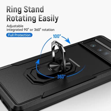 Google Pixel 7 Pro Hybrid skal med Finger Ring & Metall Plåt - Svart
