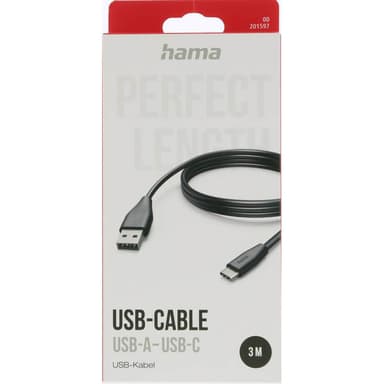 Laddkabel USB-A till USB-C Svart 3,0m