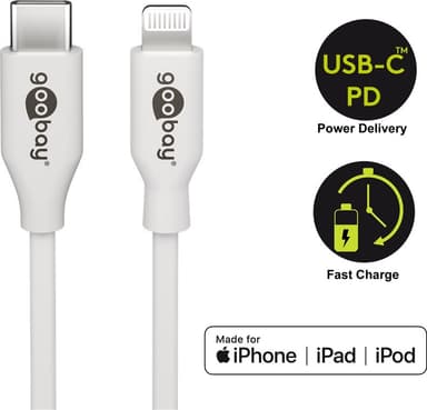 Lightning till USB-C™ laddnings- och synkroniseringskabel, 1 m, vit