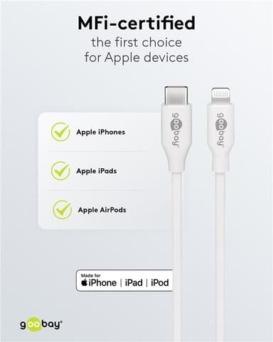 Lightning till USB-C™ laddnings- och synkroniseringskabel, 1 m, vit