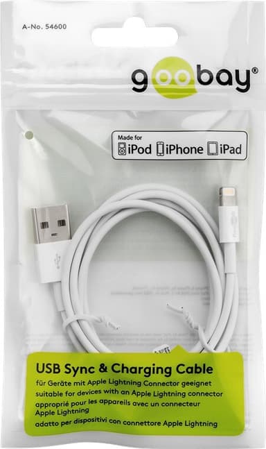 Lightning USB-kabel för laddning och synkronisering, 0,5 m, vit