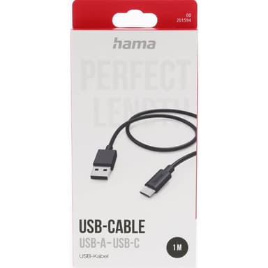 Laddkabel USB-A till USB-C Svart 1,0m