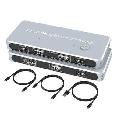 NÖRDIC 2 till 2 KVM Switch USB-C till DisplayPort och HDMI 8K60Hz 3xUSB-A