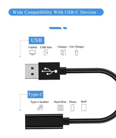 NÖRDIC USB C till OTG USB A adapter metal svart 15cm
