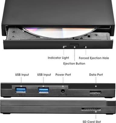 NÖRDIC Bärbar CD Brännare och spelare och USB hubb med SD/TD kortläsare