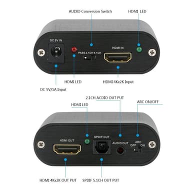 NÖRDIC HDMI Extractor HDMI till HDMI, Toslink och 3,5mm stereo med ARC, 4K 60Hz Dolby 3D