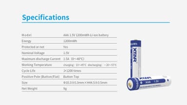 XTAR AAA 1.5V 1200mWh Batterier 4st