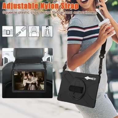SKALO Samsung Tab S10 Ultra Extra Stöttåligt Armor Handtag Skal med Axelrem - Svart