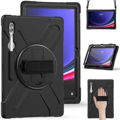 SKALO Samsung Tab S10 Ultra Extra Stöttåligt Armor Handtag Skal med Axelrem - Svart